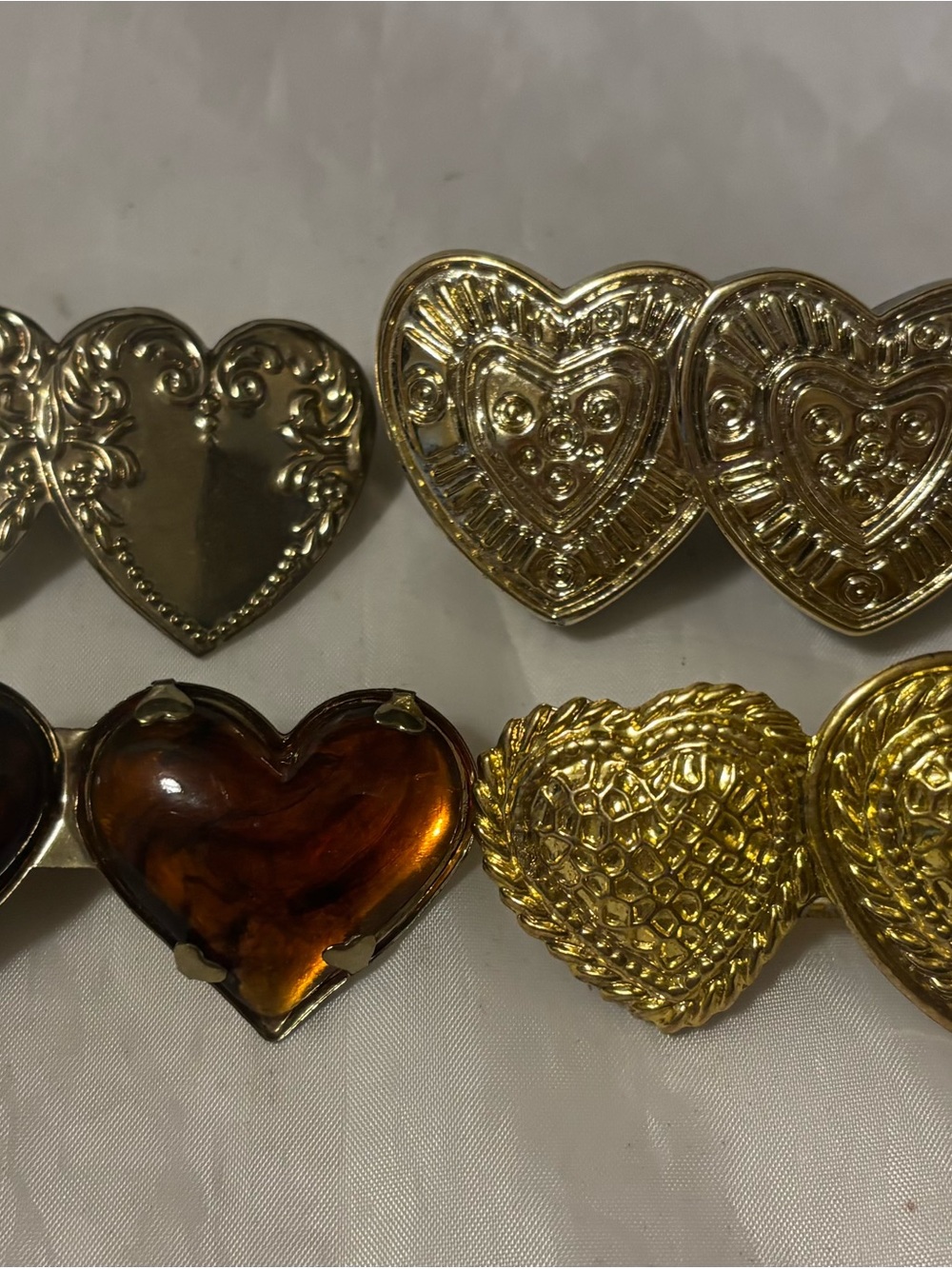 Vintage retro gold toned heart hair barrettes